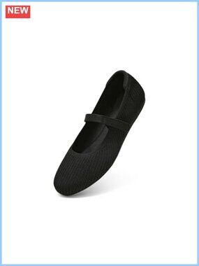 Knit Mary Jane Ballet Flats Round Toe Adjustable Strap Slip On Washable Comfort